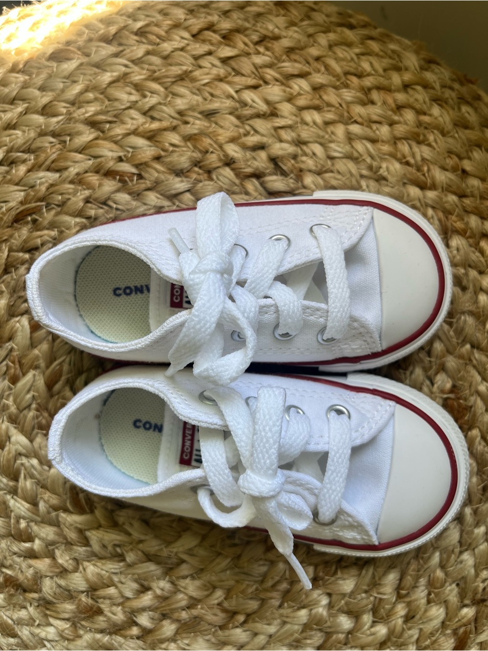 Converse Kids White Canvas Low-Top Sneakers with Red Stripe